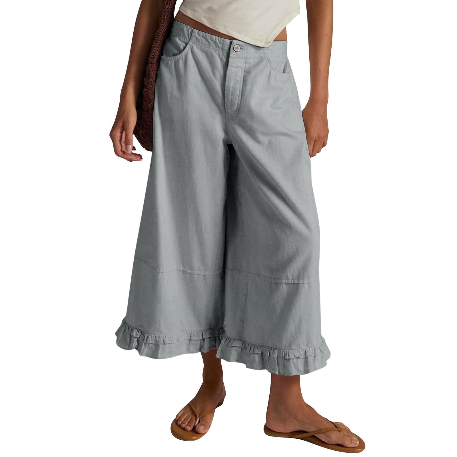 

Women s Wide-leg Cropped Lace Jeans, Loose Cropped Jeans XL світло-синій колір