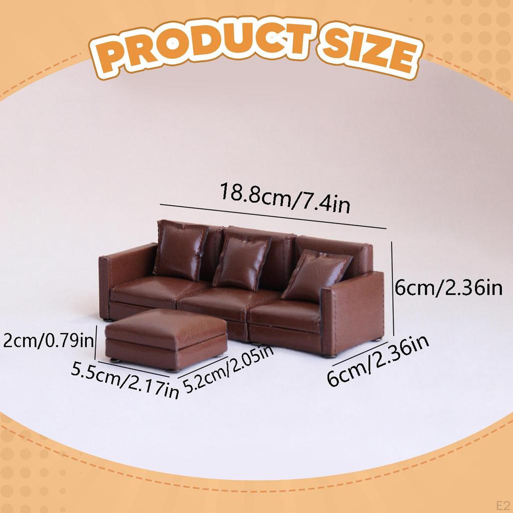 1/12 Scale 3 Seater Sofa Mini Couch Model Realistic Pretend Play Photo Props DIY Accs with Footrest