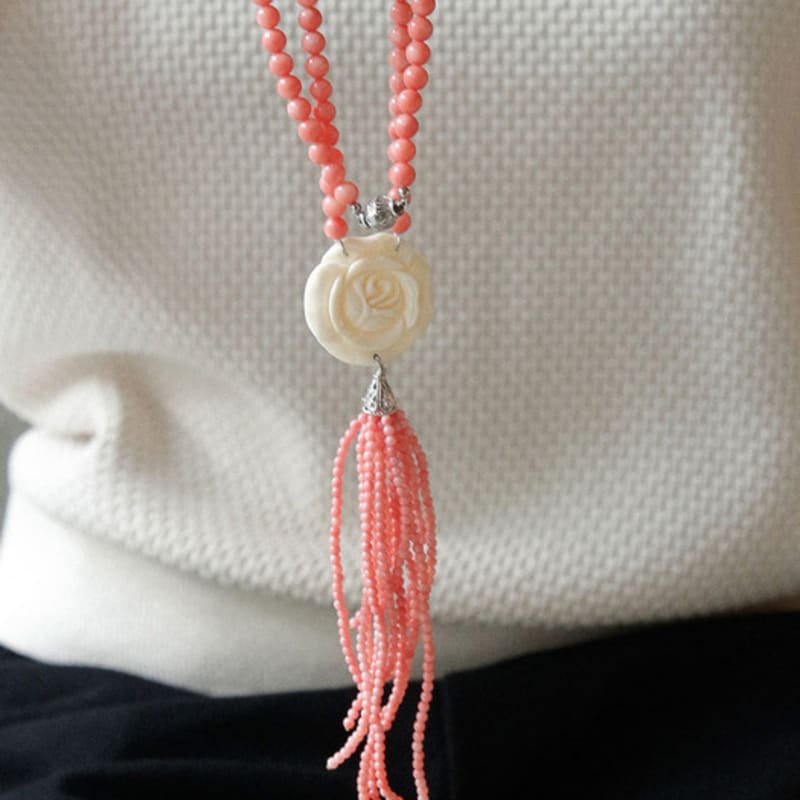 J.Lauren Coral Tassel Flower Long Necklace Bn0561