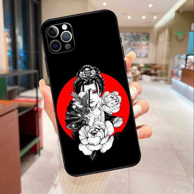 Samurai Warrior Geisha Phone Case For iPhone 17 16 15 14 13 12 11 Pro Max mini 16 Plus 16e 17 Air Protective Cover