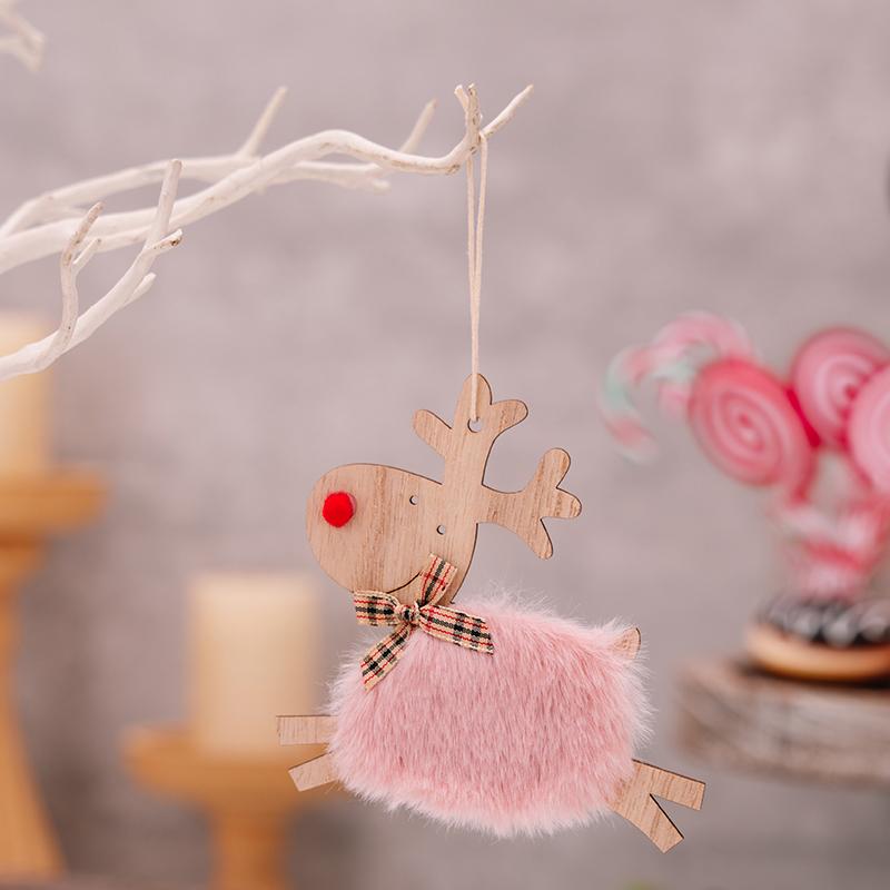 1PC Cute Christmas Tree Decor Xmas New Year Xmas Party Decor Wooden Plush Deer Pendant