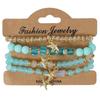 Bohemian Starfish Pendant Beaded Bracelets, 4 Pack, Beach Summer Jewelry, Handmade Stretch Bangle, for Women Gift