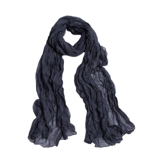 Women Scarf Solid Color Long Wide Crumple Thin Decorative Soft Perspective Wrinkled Scarf Clothes Accessory