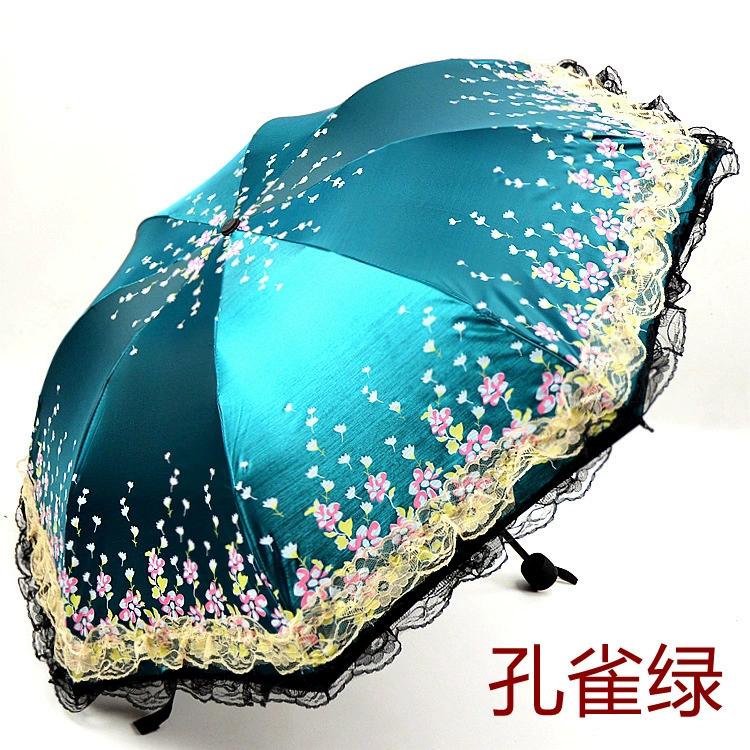 

Корейский ветровой двойной кружевной толстый черный пластиковый женский зонт от солнца, складной зонт двойного назначения с защитой от ультрафиолета.