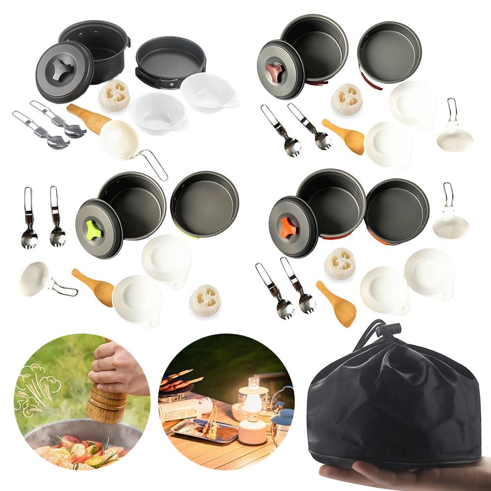11Pcs Outdoor Cooking Equipment with Non-Stick Lightweight Pot Pan Bowls Set Camping Cooking Set for Camping Backpacking Hiking