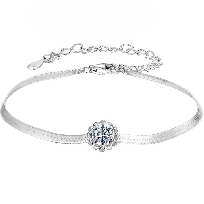 Bamoer Flower Bud Moissanite Bracelet Sterling Silver Length Adjustable Certified Bracelet Women Fine Jewelry