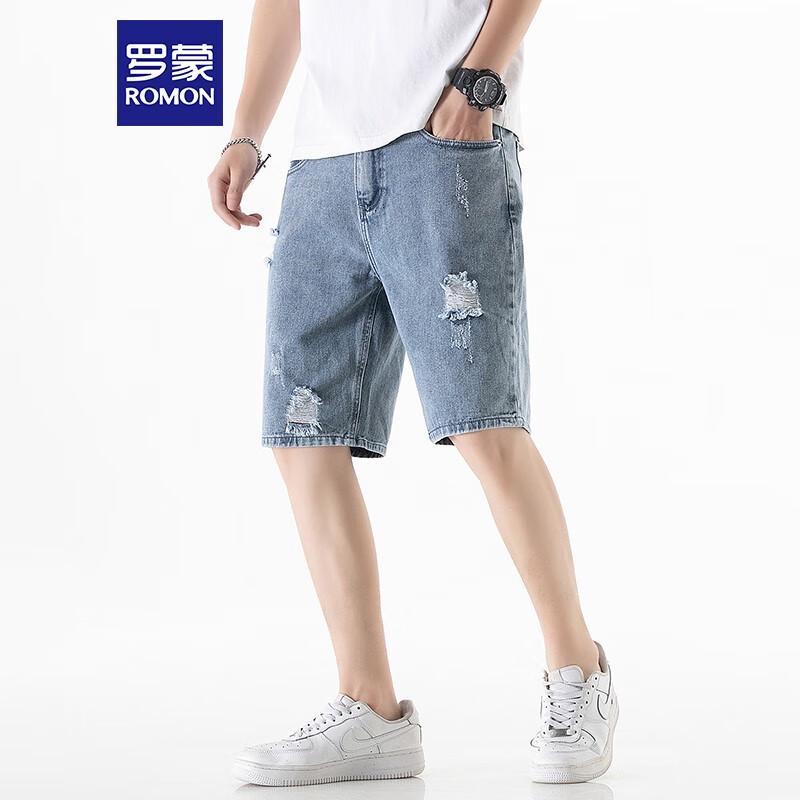ROMON Men's Summer Loose Fit Distressed Denim Shorts