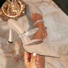 Sharp Pointed High-heeled Women's Shoes With Rhinestone Toe Cap Slippers