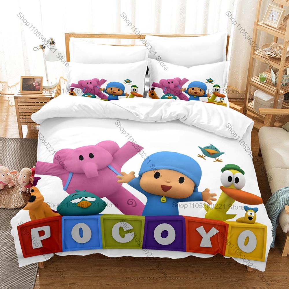 Kühl Weich Polyester Mikrofaser Let's Go Pocoyo Lern Cartoon Thema 3-teilige Bettwäsche 1 Bettbezug + 2 Kissenbezüge Ganzjahres