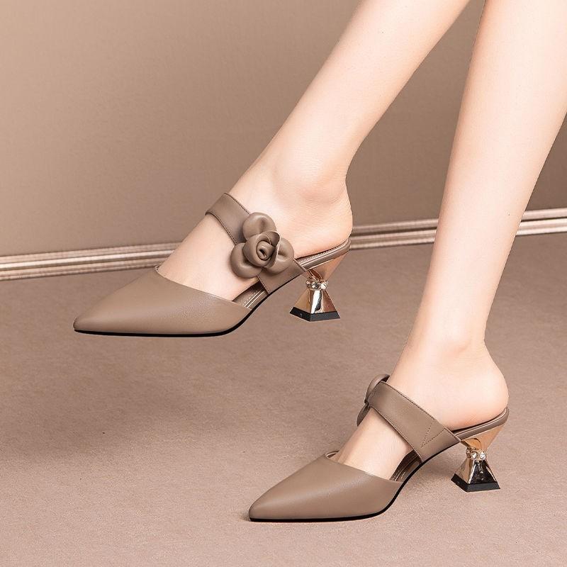 Damskie klapki na obcasie Strappy Pointed Closed Toe Obcasy Klapki Szpilki Wysokie obcasy Sandały wsuwane dla kobiet Mokasyny bez pleców Slajdy Sukienka Czółenka Buty