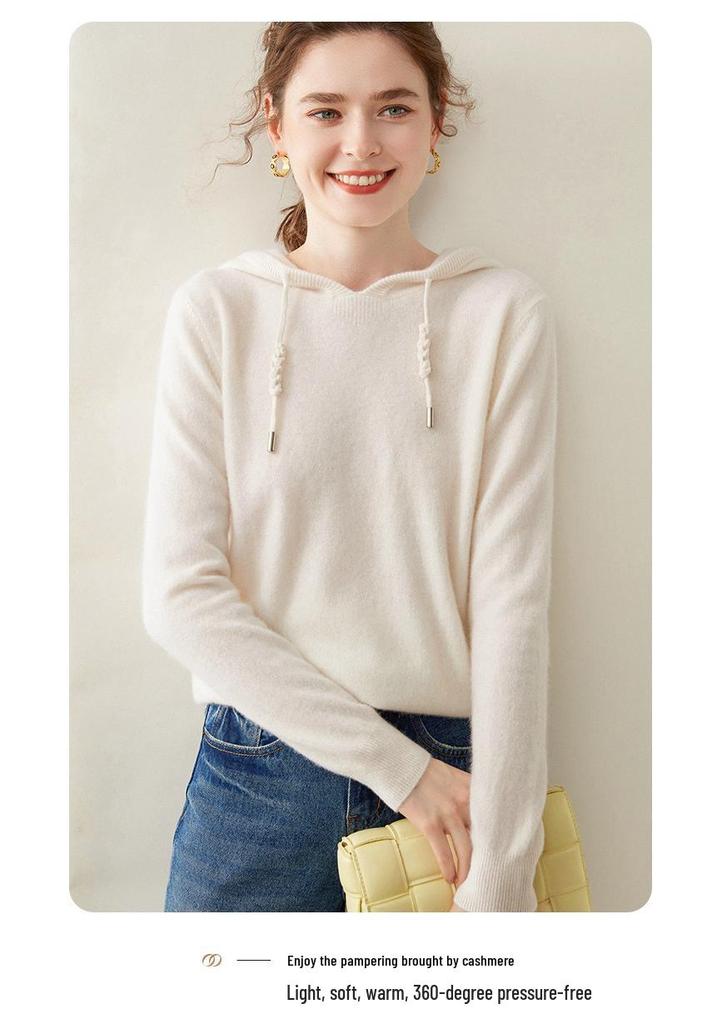 Women's Cashmere Hooded Sweater - Loose Fit, Korean Style, Ideal for Autumn and Winter.