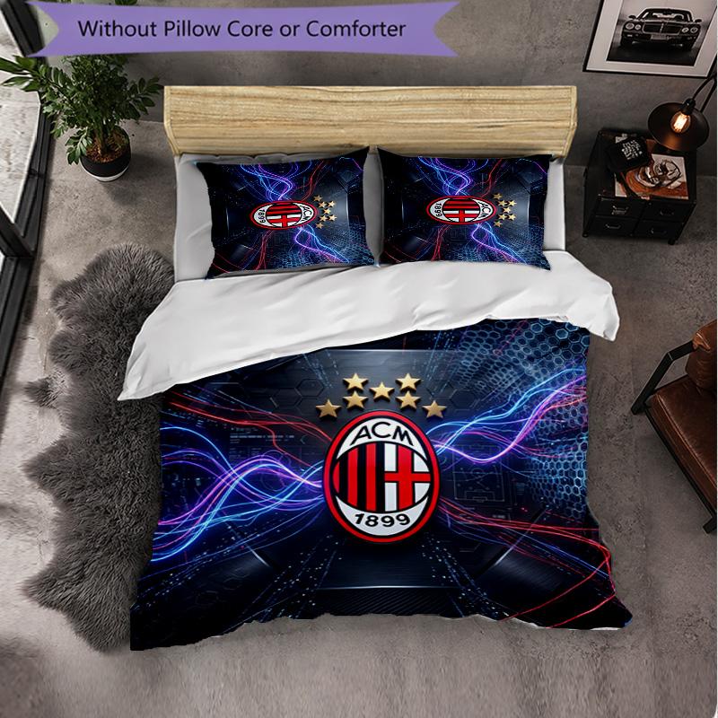 Set Lenzuola AC Milan Modello 3 Pezzi Morbida Copripiumino in Microfibra con Federe per Camera da Letto