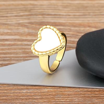 Nidin Daily Versatile Delicate Sweet Romantic Heart-shaped Natural Stone Adjustable Open Ring 5 Colors Fashion Party Jewelry