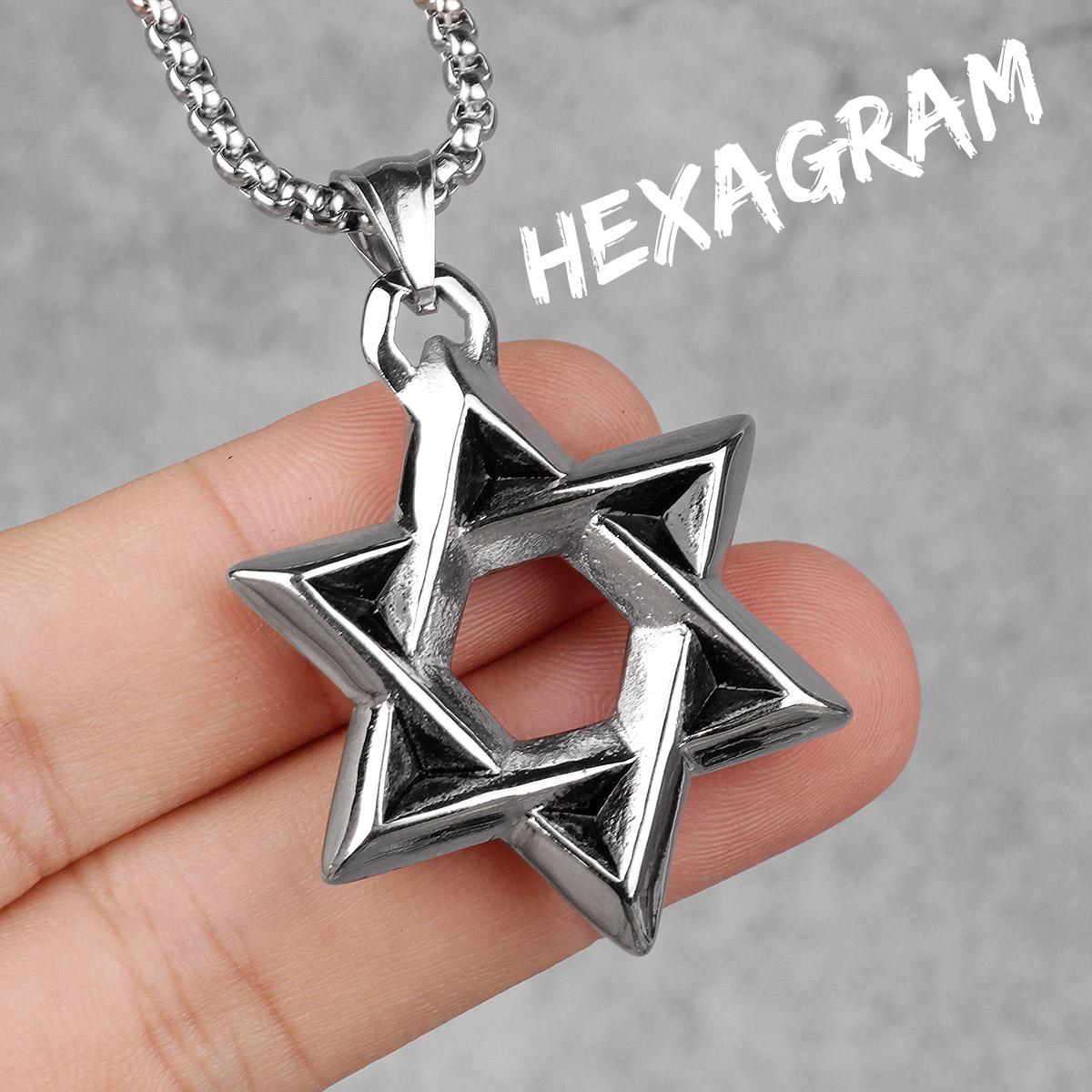 

Иудаизм Гексаграмма Длинные Мужские Ожерелья Подвески Цепочка Панк для Парня Мужские Украшения из Нержавеющей Стали Креативный Подарок Оптом 60cm