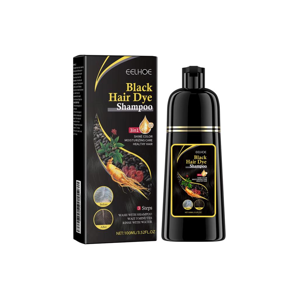 EELHOE Schwarzes Haarfärbeshampoo, 3-in-1, Wachstum, sauberes Haar, Verdunkelung, tiefenwirksame Pflege, schwarzes Haarfärbeshampoo, natürliche organische Kräuter