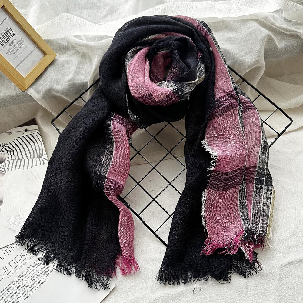 

Льняной Плед Контрастные Кисти Лен Мужские/Женские Шарфы Мягкий Тонкий Ретро Шарф Пашмина Шали Накидки Головной Платок банданы 70x200cm