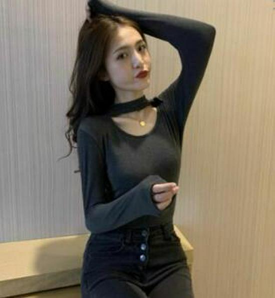 

Женский топ с круглым вырезом, рубчатый, с вырезами, с длинным рукавом, облегающий, для осени/зимы Large темно-серого