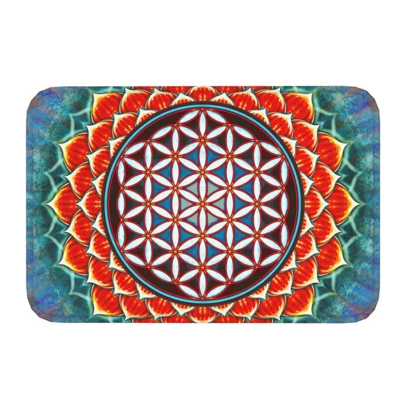 Metatron Cube with Merkaba and Flower of Life Front Door Mat Non-Slip Waterproof Interior Kitchen Bedroom Rug