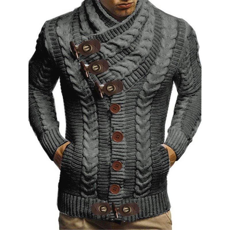 Herren S Hoher Hals Knopf Strick Cardigan Pullover Lässig