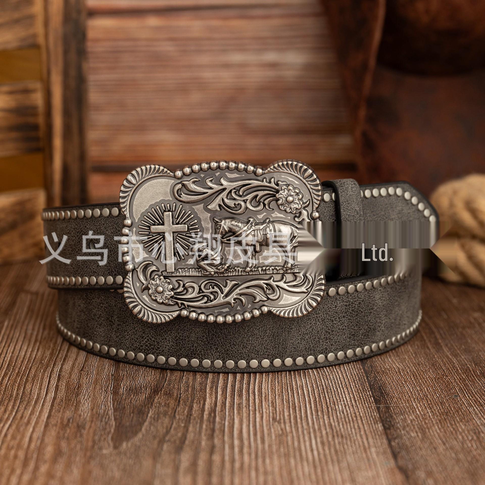 Unisex Retro Square Pattern PU Leather Belt 120 cm