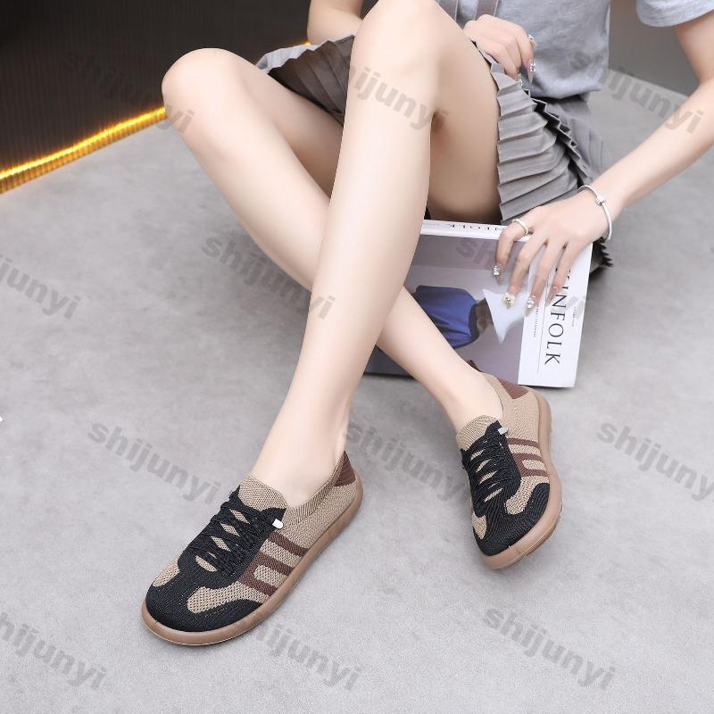 Women Flats 2026 Spring New Autumn Mesh Breathable Comfortable Soft Sole Casual Shoes Fashion Cross Tied Vintage Fly Weave Shoes