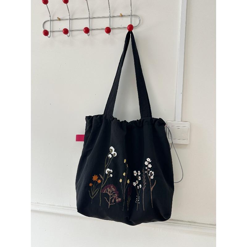 New letter printing bag women's large-capacity nylon shoulder bag casual versatile portable drawstring tote bag