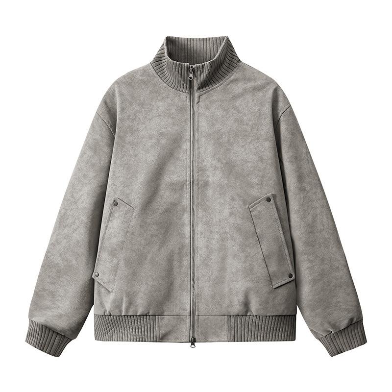 Spring and autumn new large size jacket men's stand-up collar leather jacket European and American wide casual leather jacket