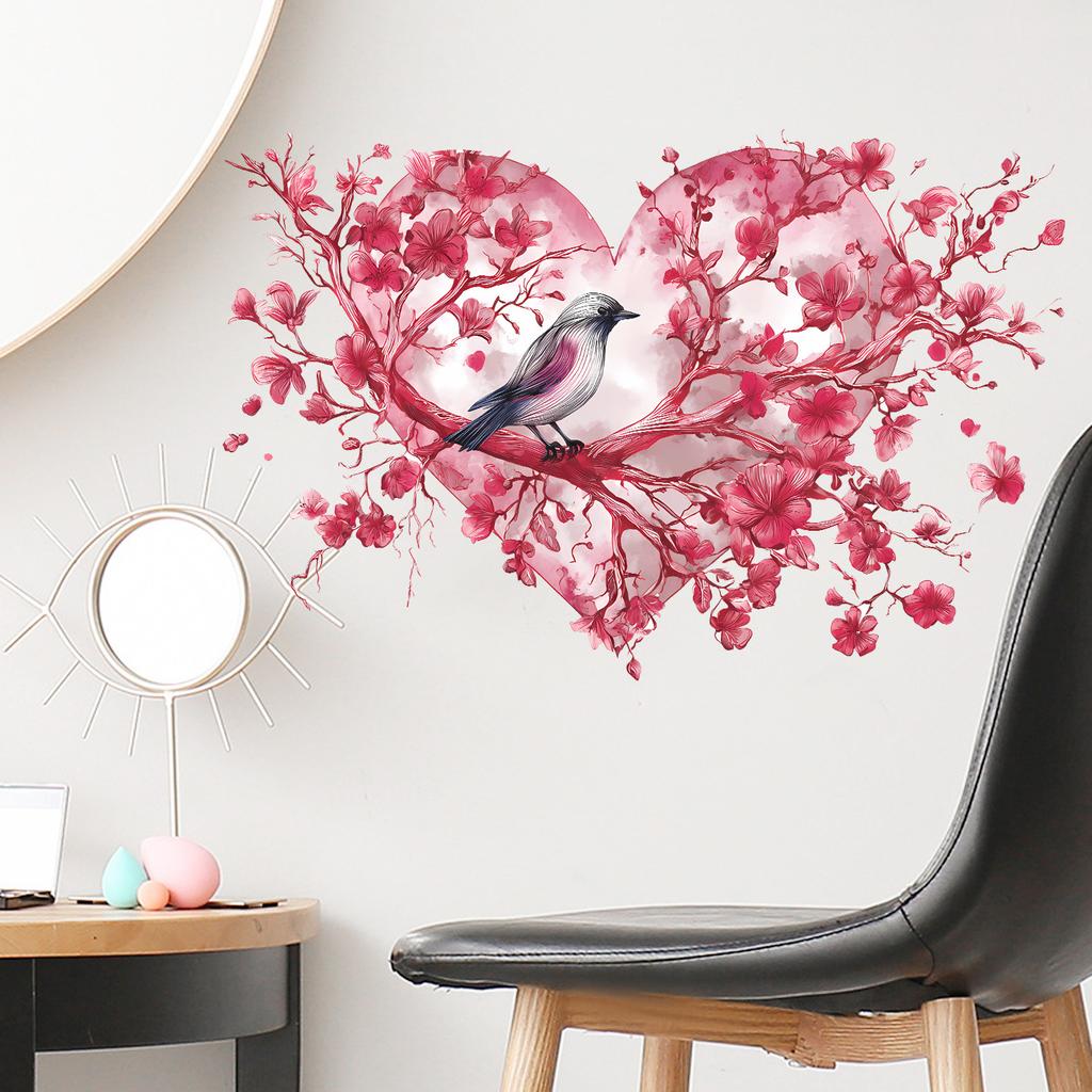 Cartoon Pink Heart-Shaped Branch Bird's Nest Valentine's Day Self-Adhesive Girly-Style Room Decoration Stickers