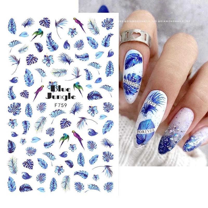 8 Blatt Nagelsticker-Set Mit Blumen - 3D Nail Art Aufkleber, Selbstklebend, Für Frauen & Mädchen