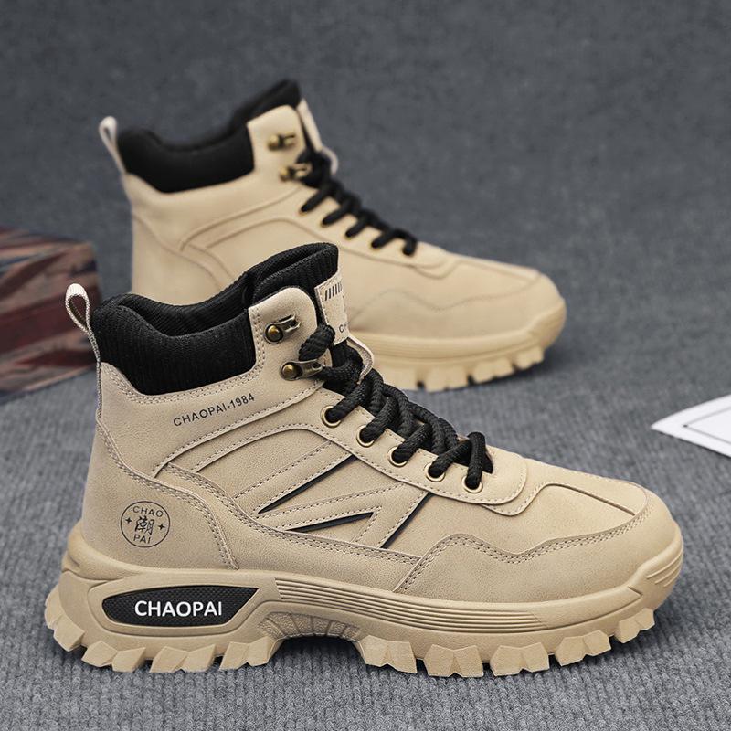 Autumn men's high-top tooling shoes outdoor British casual locomotive short boots live broadcast thick-soled leather rhubarb Martin boots