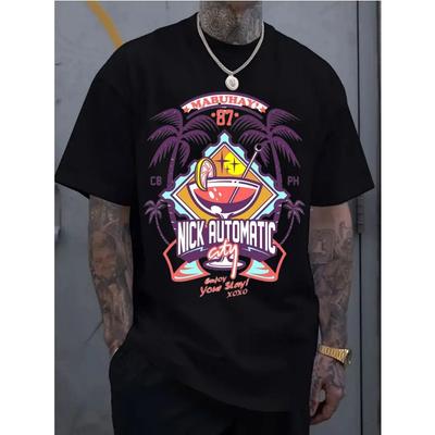 Taglie europee Camicia casual sportiva da uomo a maniche corte, motivo stampato 2D alla moda, elastica e confortevole