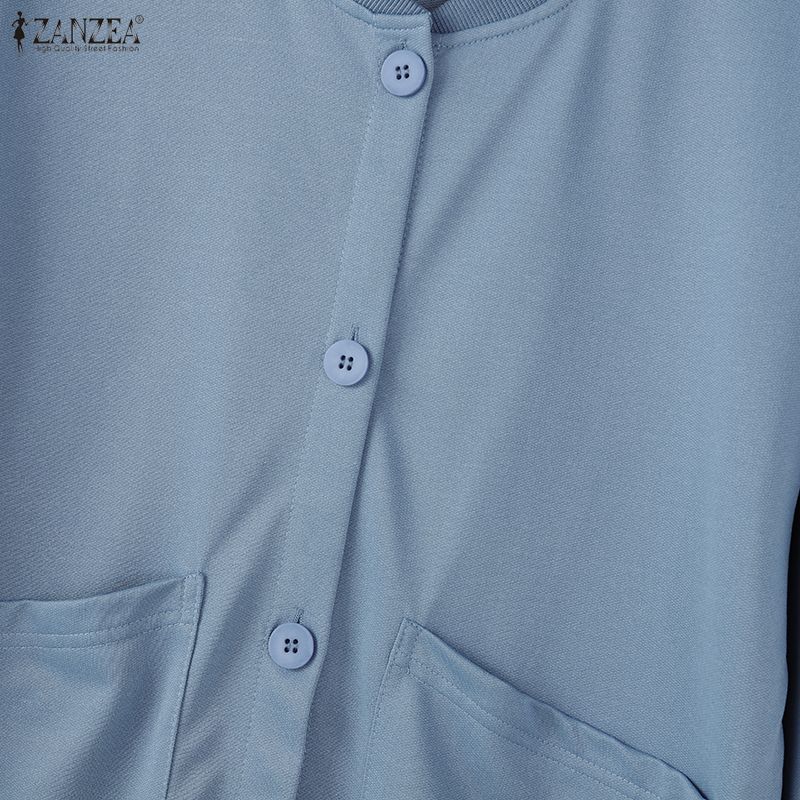 ZANZEA Autumn Women Long Sleeve Buttons Casual Loose Thin Blouse Cardigan Tops