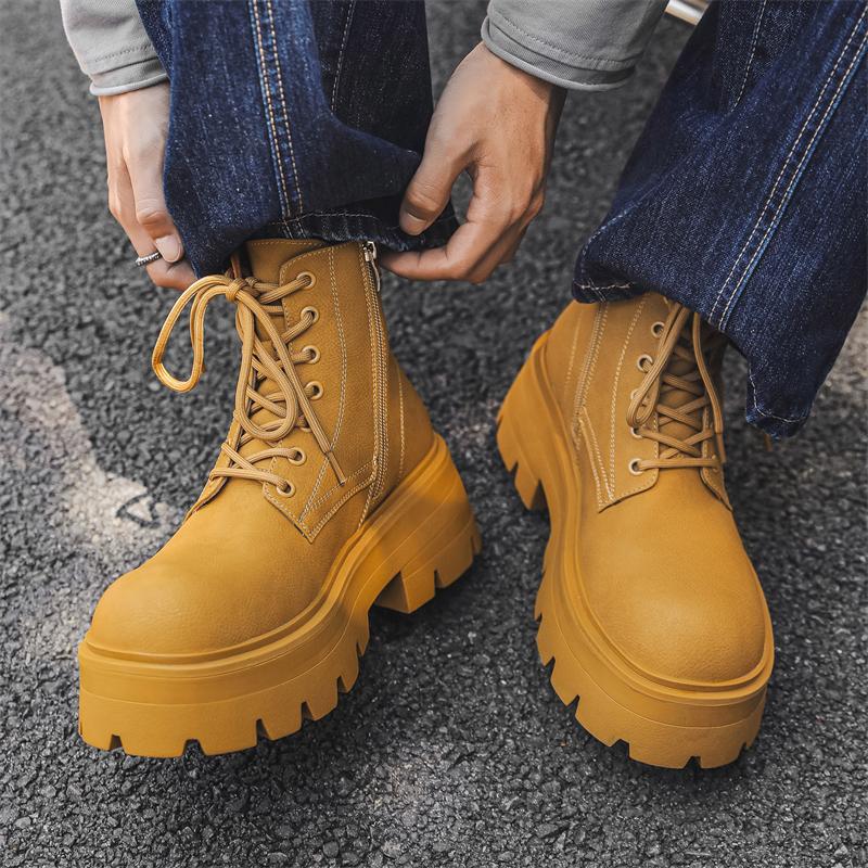 Fashion Fashion High Quality Casual Leather Outdoor Office Shoes Thick Bottom Designers Lace Up Ankle Boots Italian Mens High Top Boots