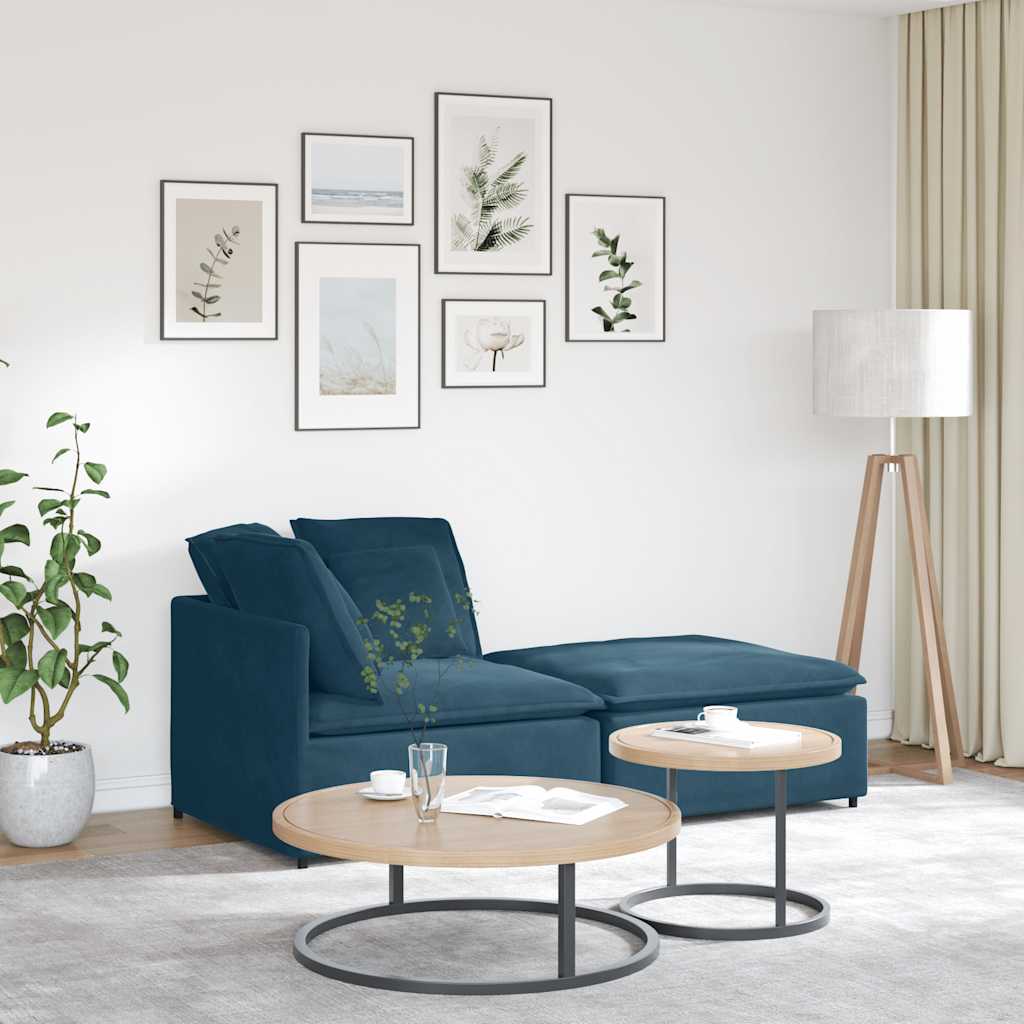 Modular Sofa with Ottoman Cushions Velvet Blue