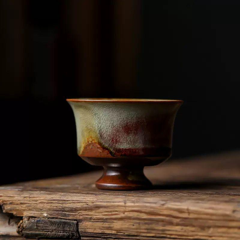 Coarse Pottery Wood-Fired Ceramic Tea Tasting Cup - Retro Single Gongfu Tea Bowl.