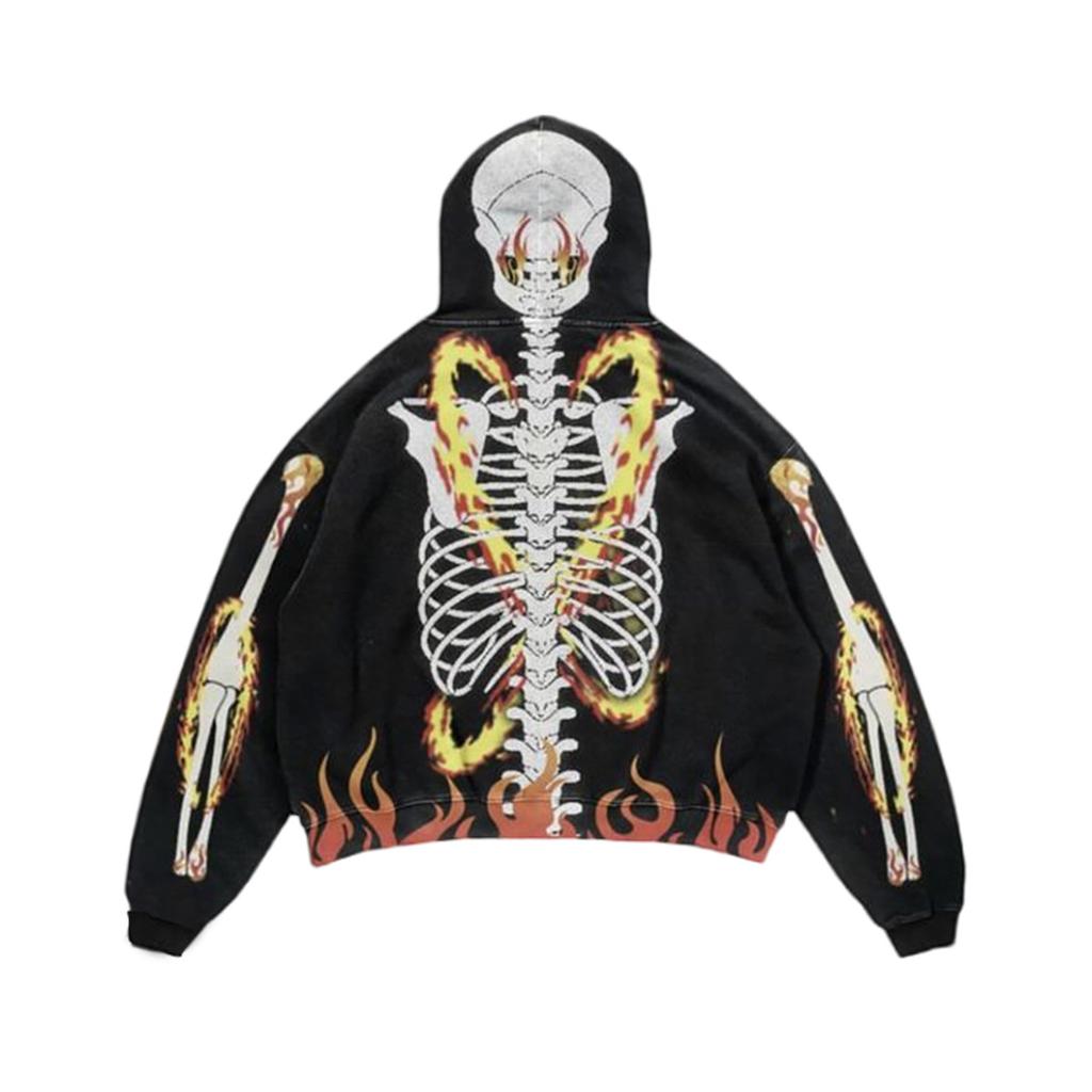 Oversize Men Streetwear Hoodie Skulls Print Long Sleeve Sweatshirts Harajuku Winter American European Hooded Pullovers Y2k
