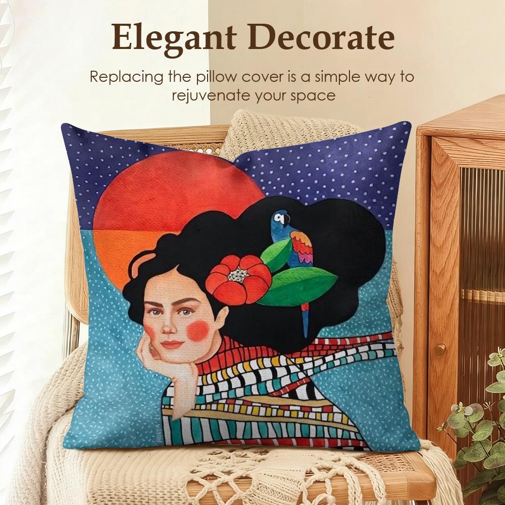 

Abstract Girl Hair Flower Cushion Cover Natural Linen Organic Fabric DoubleSided Printing Sofa Home Decor Gift Pillow Case 30x30cm