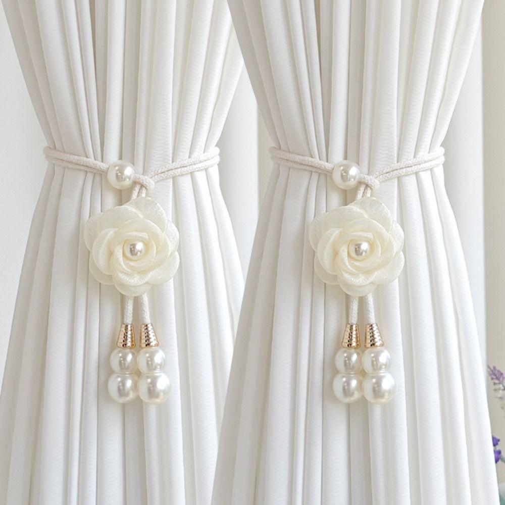 2PCS Beautifully Camellia Curtain Tieback Adjustable Curtains Tie Rope  Homestay