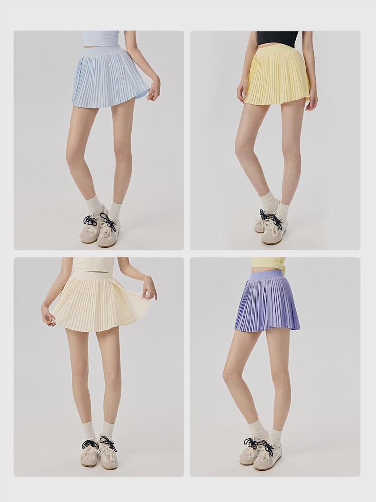 Damen Hochtaillierter Fake-Zweiteiler Plissierter Tennisrock mit Taschen