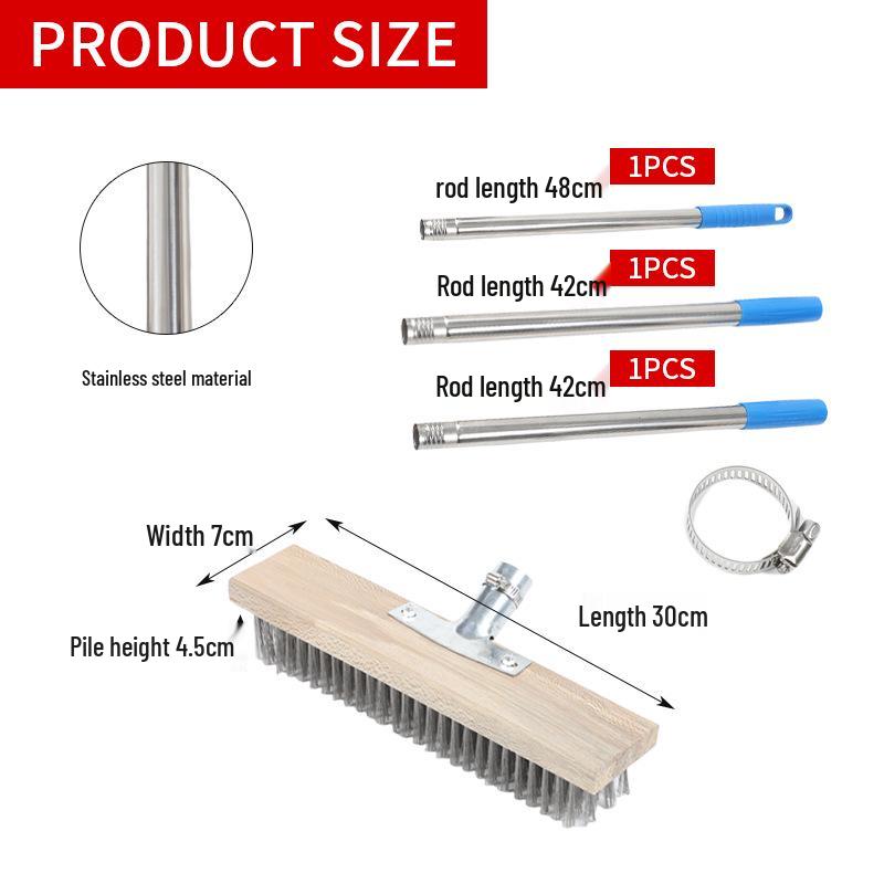 Stainless Steel Long-Handled Hard Bristle Floor Brush for Outdoor Cement Moss Cleaning