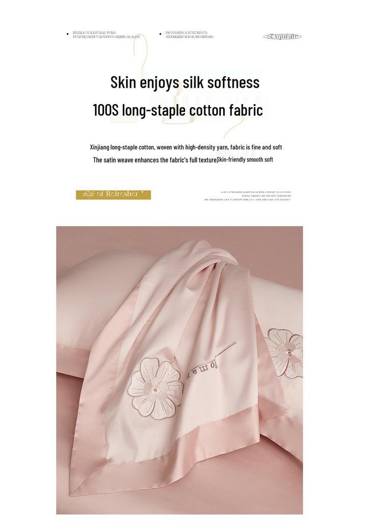 Dream Island Embroidered Cotton 4-Piece Set - Long-Staple 100S Flower Stream