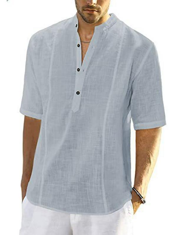 2023 Men's Mid-Sleeve Casual Linen Shirt: Comfortable European & American Style