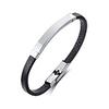 Custom Thin Men's Leather Bracelet Stainless Steel  Bar Engraved Name ID Tags Classic Style DIY Size