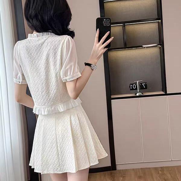 Summer Style Petite Women's French Luxury Two-Piece Set: Stylish Top and Skirt