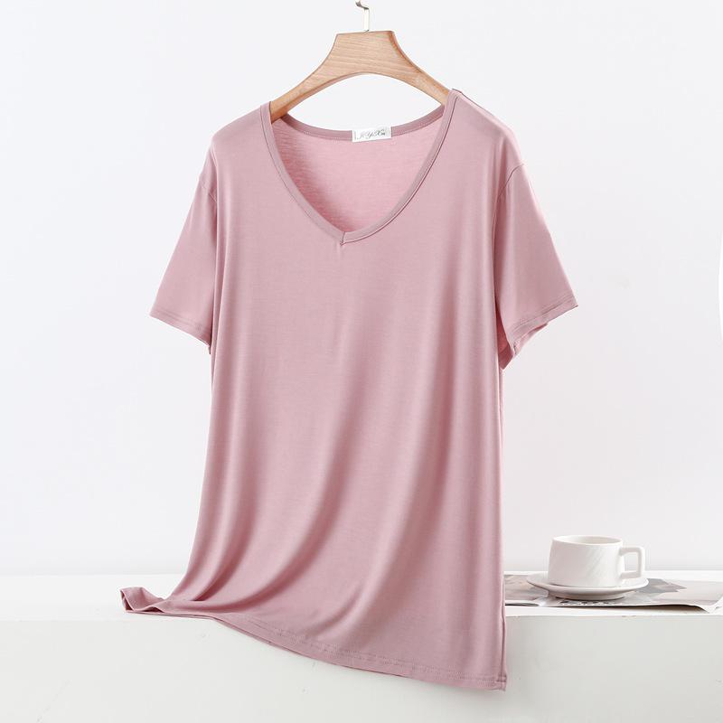 Damen Übergröße V-Ausschnitt Kurzarm Modal T-Shirt für Frühling/Sommer