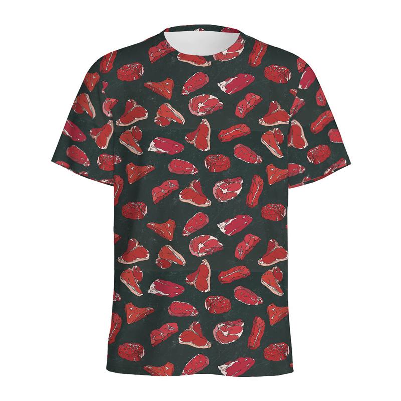 Rundhals 3D Fleischmuster Druck Modische Lässige Kurzarm Damen T-Shirts - Weicher Mittlerer Stretch Polyesterstoff Sommer Entspannte Passform Kleidung