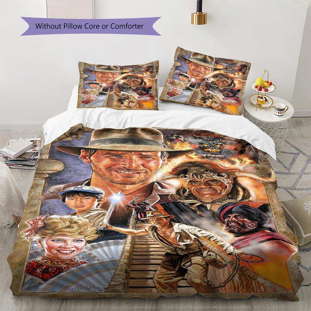 Indiana Jones Pattern Bedding Quilt Set Quilt Cover Pillowcase Home Decoration Gift (1 * Duvet Cover + 2 * Pillowcase, Without Core)