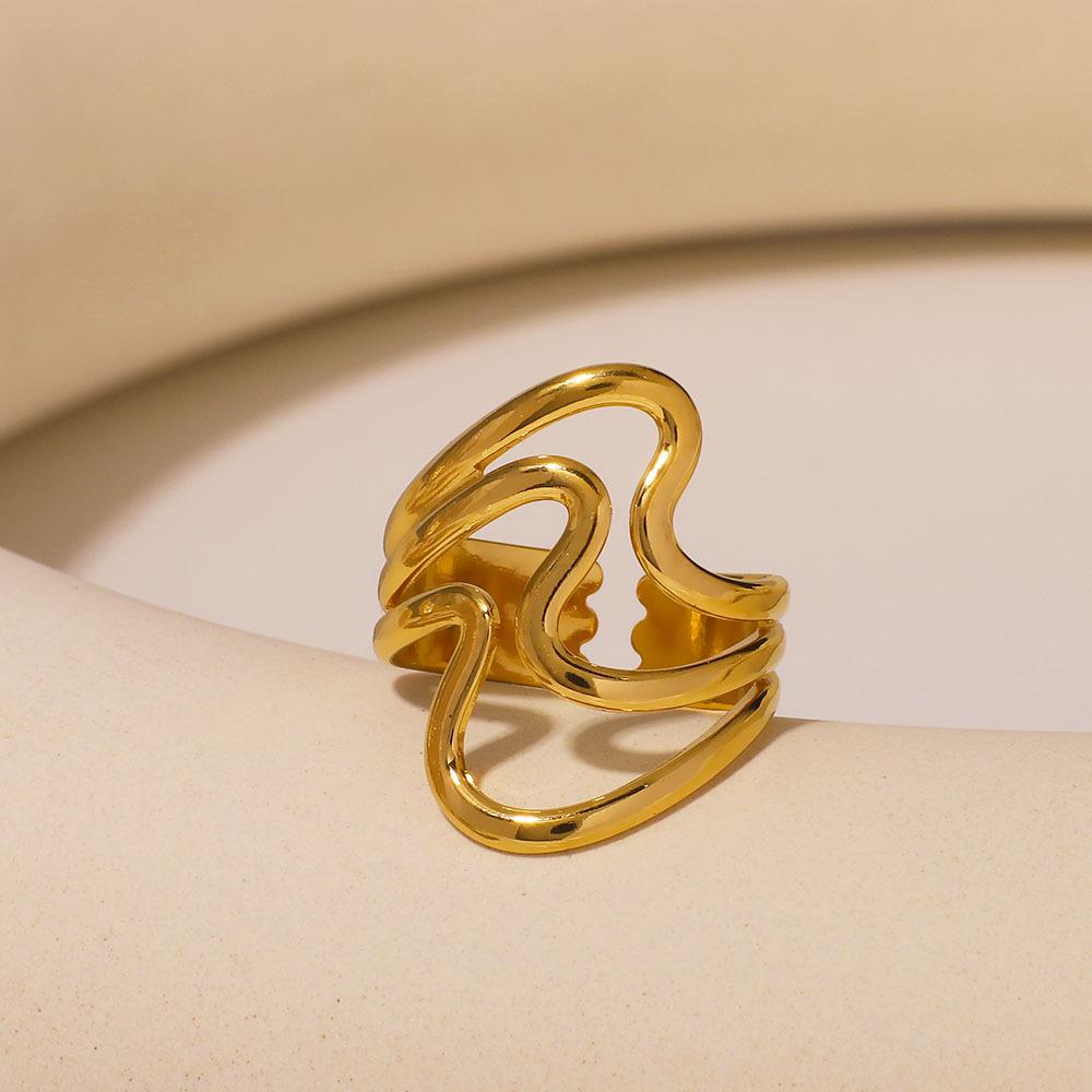 2026 New Design Stainless Steel Creative Geometric Hollow Open Ring for Women Statement Metal Rust Proof Minimalist Jewelry
