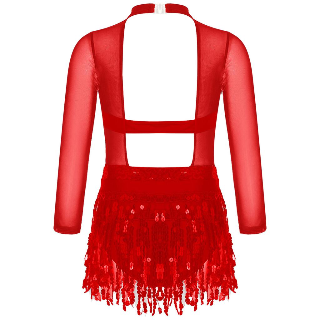 Dětské Dívčí Flitrové Taneční Šaty Střapec Baletní Kostým Latina Lyrický Jazz Dancewear