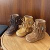 Retro-Stiefel Mädchenschuhe Herbst Kinder Quasten-Knöchelboots Komfort Rutschfest Mädchen Lederstiefel Zapatos De Mujer